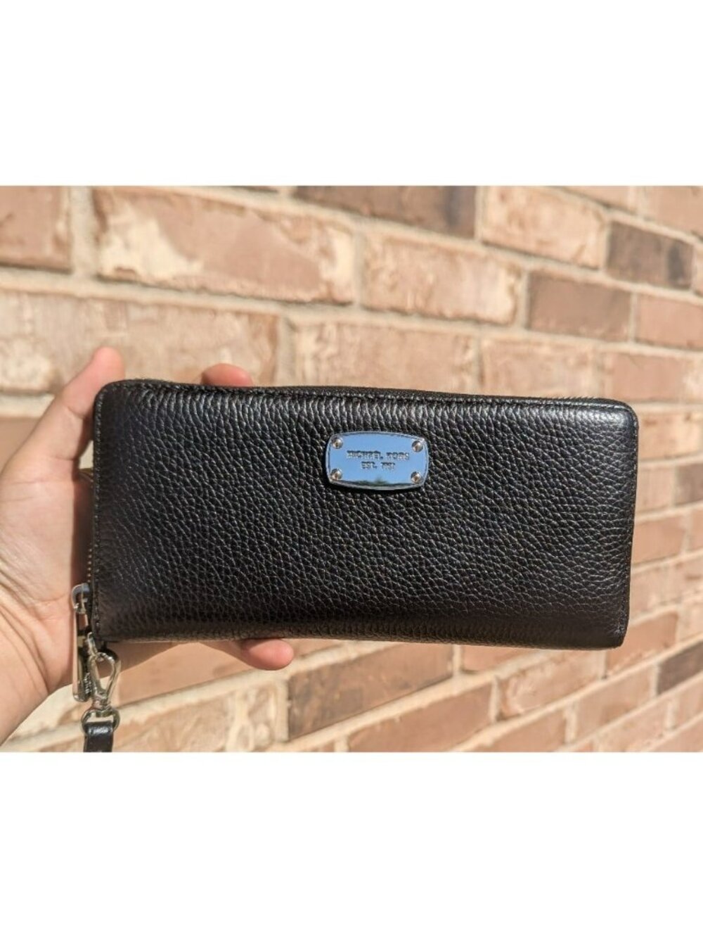 Michael Kors Jet Set Leather Travel Continental Wallet Wristlet Black 35H5STTZ3L